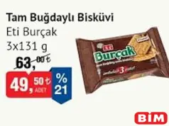 ETİ BURÇAK TAM BUĞDAYLI BİSKÜVİ 3X131 G fiyat ve kampanya bilgisi